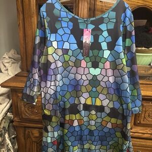 NWT Azalea By Firmiana Womens Long Sleeve Dress Multicolor Stained Glass XL Midi